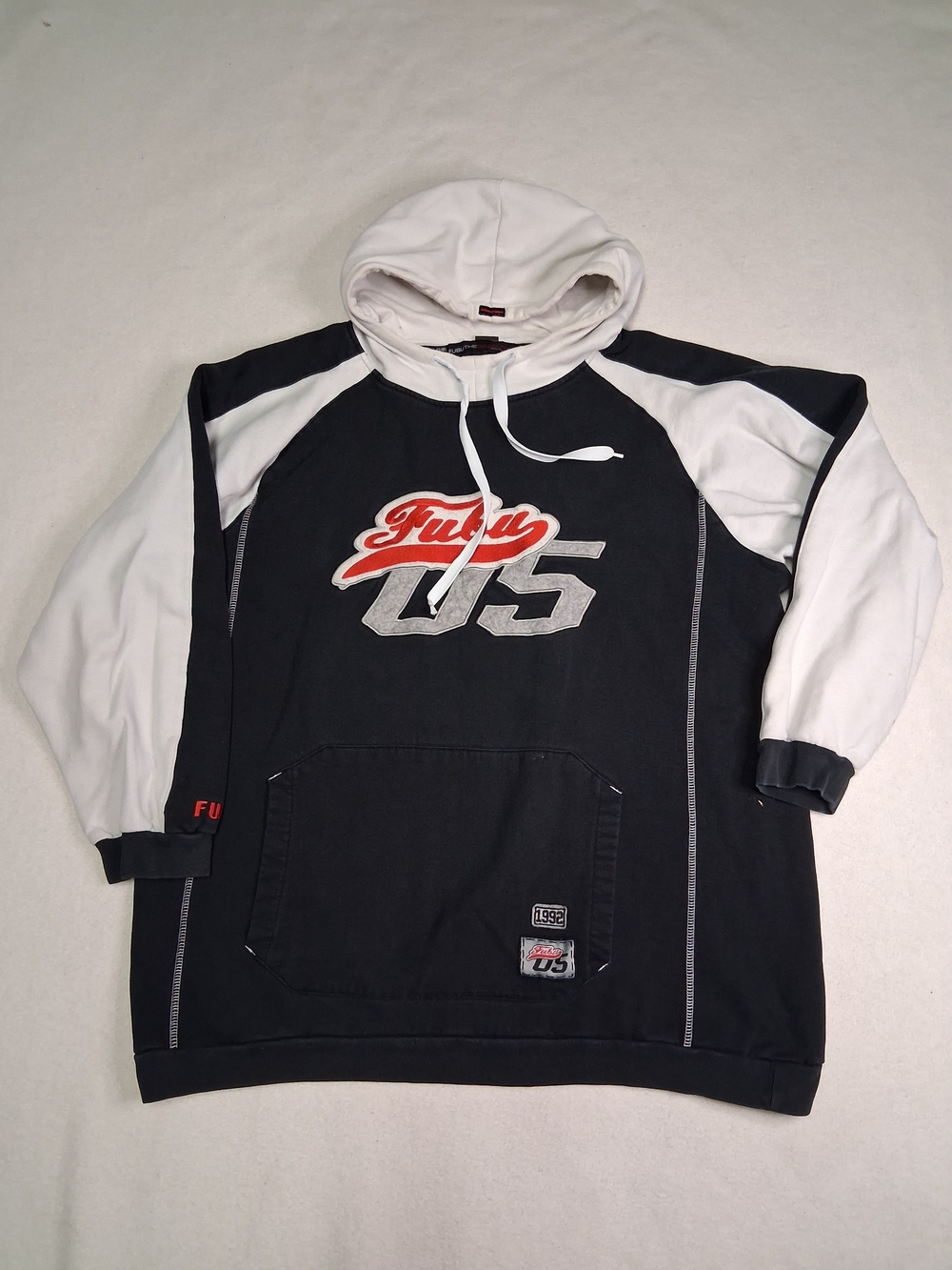 FUBU Vintage Black & White Hoodie with Red Logo and '05' Graphic